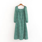 vintage long sleeve green floral maxi dress