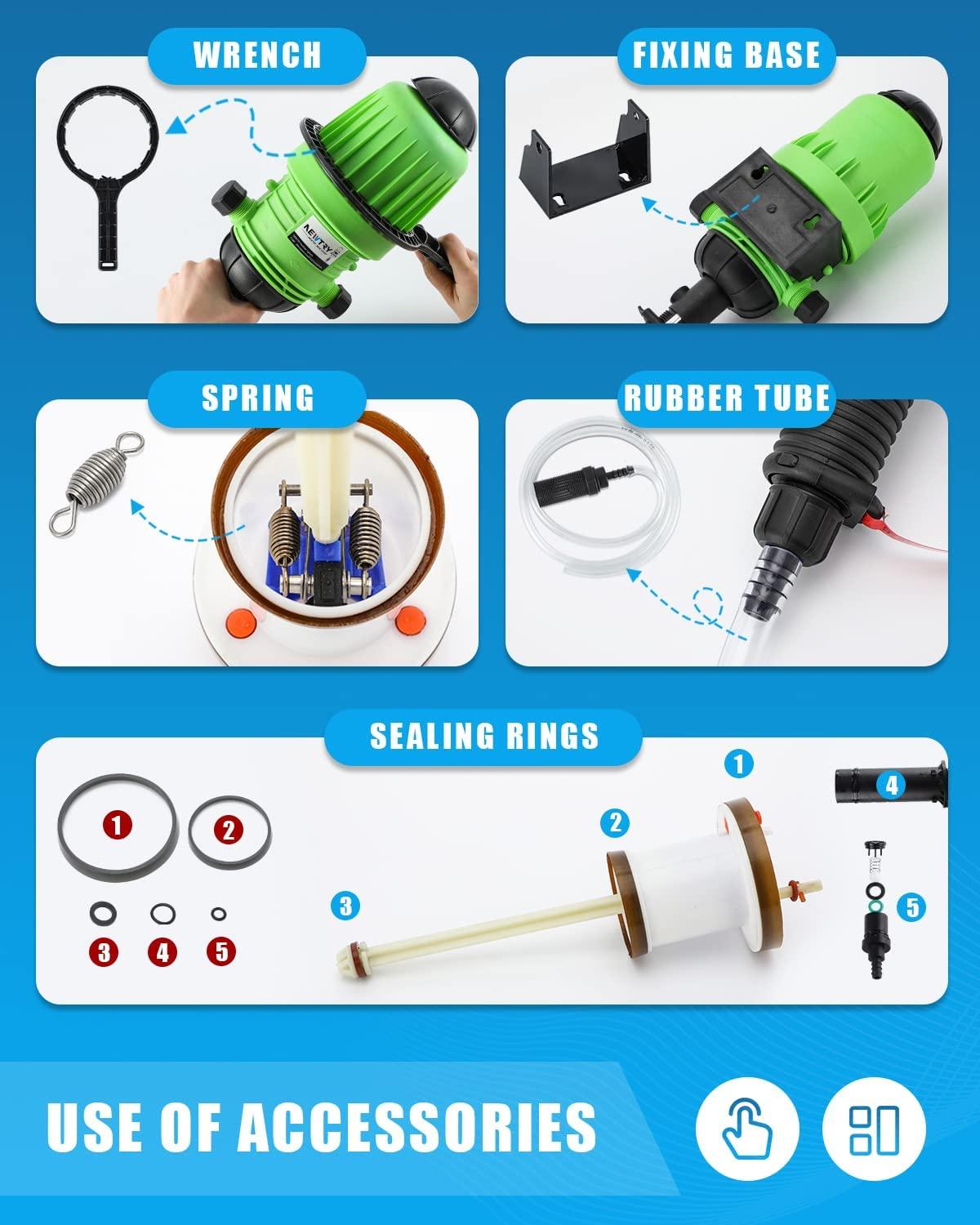 NEWTRY 0.4%-4% Fertilizer Injector for Drip Irrigation Adjustable Water Powered Dosing Pump 3/4" NPT