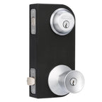 Satin Chrome Single Cylinder Deadbolt with Bell Entry Door Knob Combo Pack