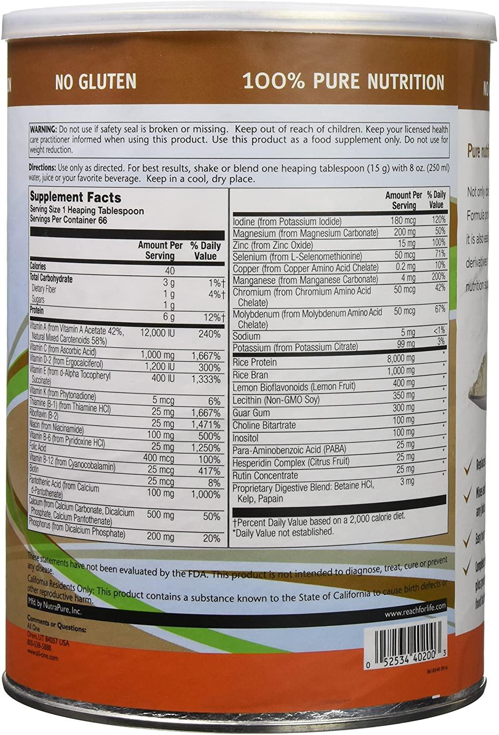 All One Rice Base 66 Day Supply Powder, Unflavored, 6 Count