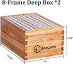 Bee Hive 8 Frame Complete Bee Hives and Supplies Starter Kit, Beeswax Coated Beehives for Beginners with Bee Hive Frame and Waxed Foundation Include 2 Deep Hive Box and 2 Medium Bee Hive Super
