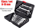 12Pcs/Set Steel Auto Flexible Head Sleeve Combination Tool Ratchet Handle Wrench Spanner Set Of Hardware Car Repair Hand Tools