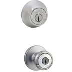 Tylo Satin Chrome Entry Door Knob and Single Cylinder Deadbolt Combo Pack