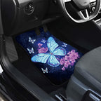 1Pc Car Seat Floor Mat, Blue Butterfly Print Car Front Rear Seat Floor Pads Auto Car Carpet Black Floor Mats Footpads For Car Decor Accessories