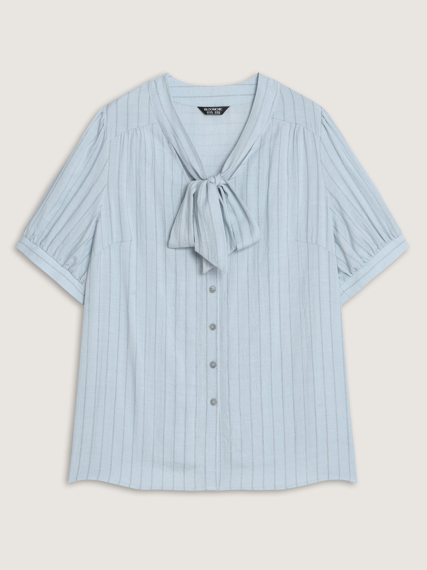 Cotton Bowknot Neckline Button-Down Blouse