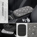 7Pcs/Set Car Decoration Kit, White Artificial Diamond Car Steering Wheel Cover, Center Console Cover Pad, Gear Shift Cover, Ignition Ring, Car Coaster
