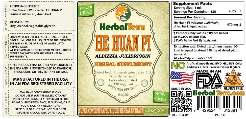 He Huan Pi, Albizia (Albizzia Julibrissin) Tincture, Dried Bark Liquid Extract (Brand Name: HerbalTerra, Proudly Made in USA) 20x4 fl.oz (20x120 ml)