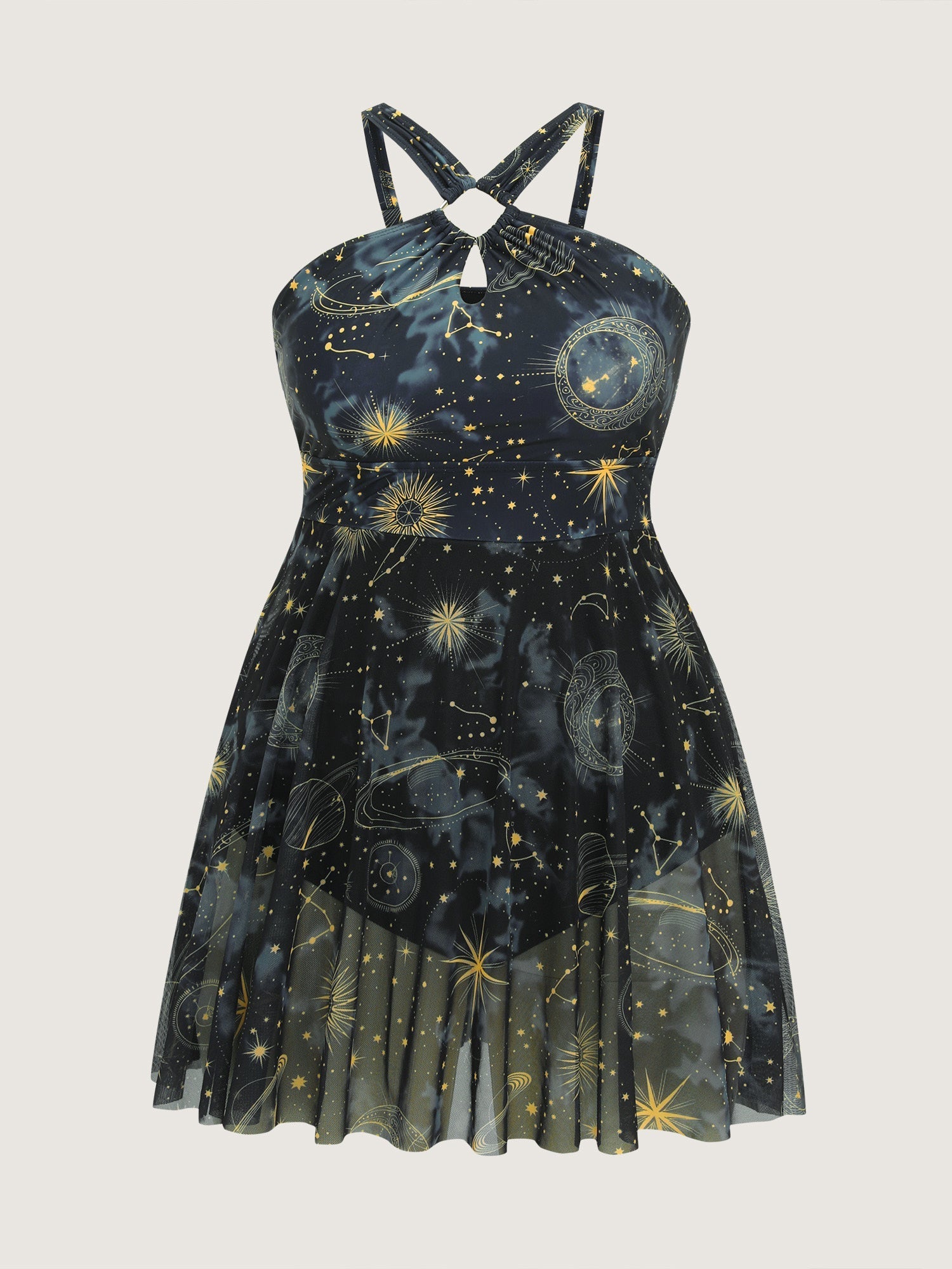 Galaxy Print Halter Neckline Swim Dress