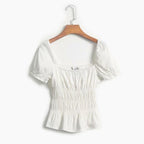 square collar puff sleeve top