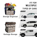 SIBOFUEGO Cute Car Trash Can with Lid - Leak Proof Car Trash Bag Hanging Waterproof Car Garbage Can with Storage Pockets Multipurpose Collapsible Car Organizer (Leopard Print)