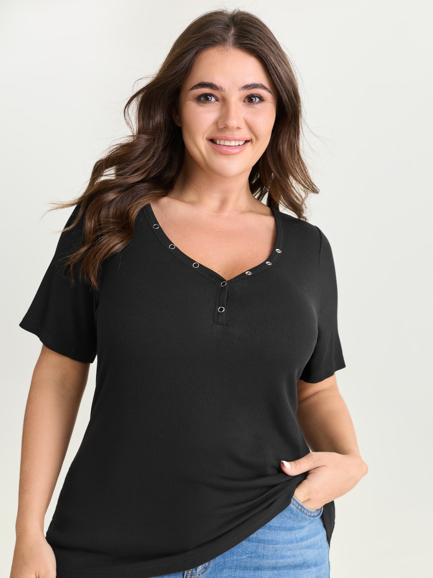 Supersoft Metal Studs Neckline T-Shirt