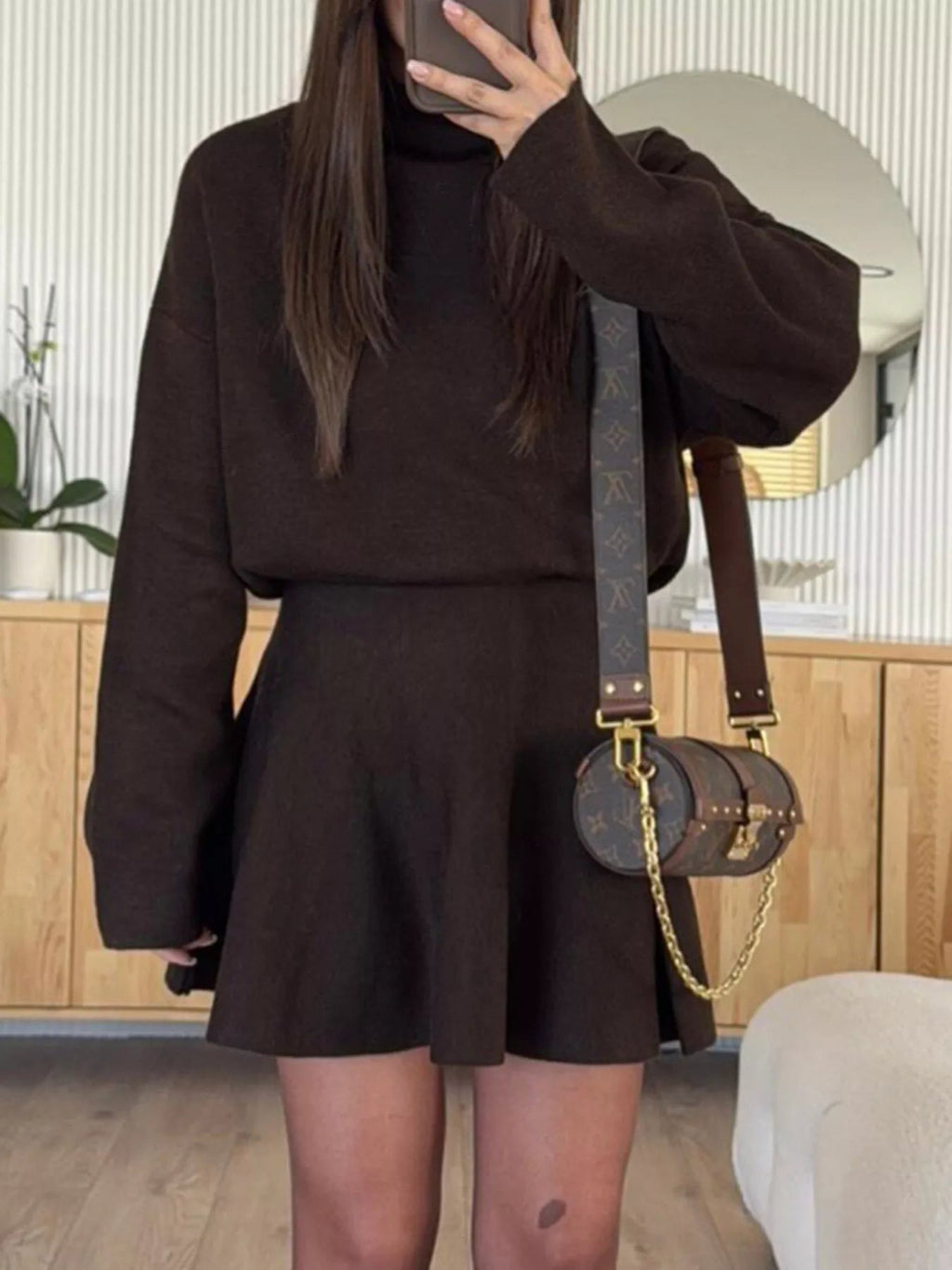 ROUND NECK LONGSLEEVE MINISWEATER DRESS