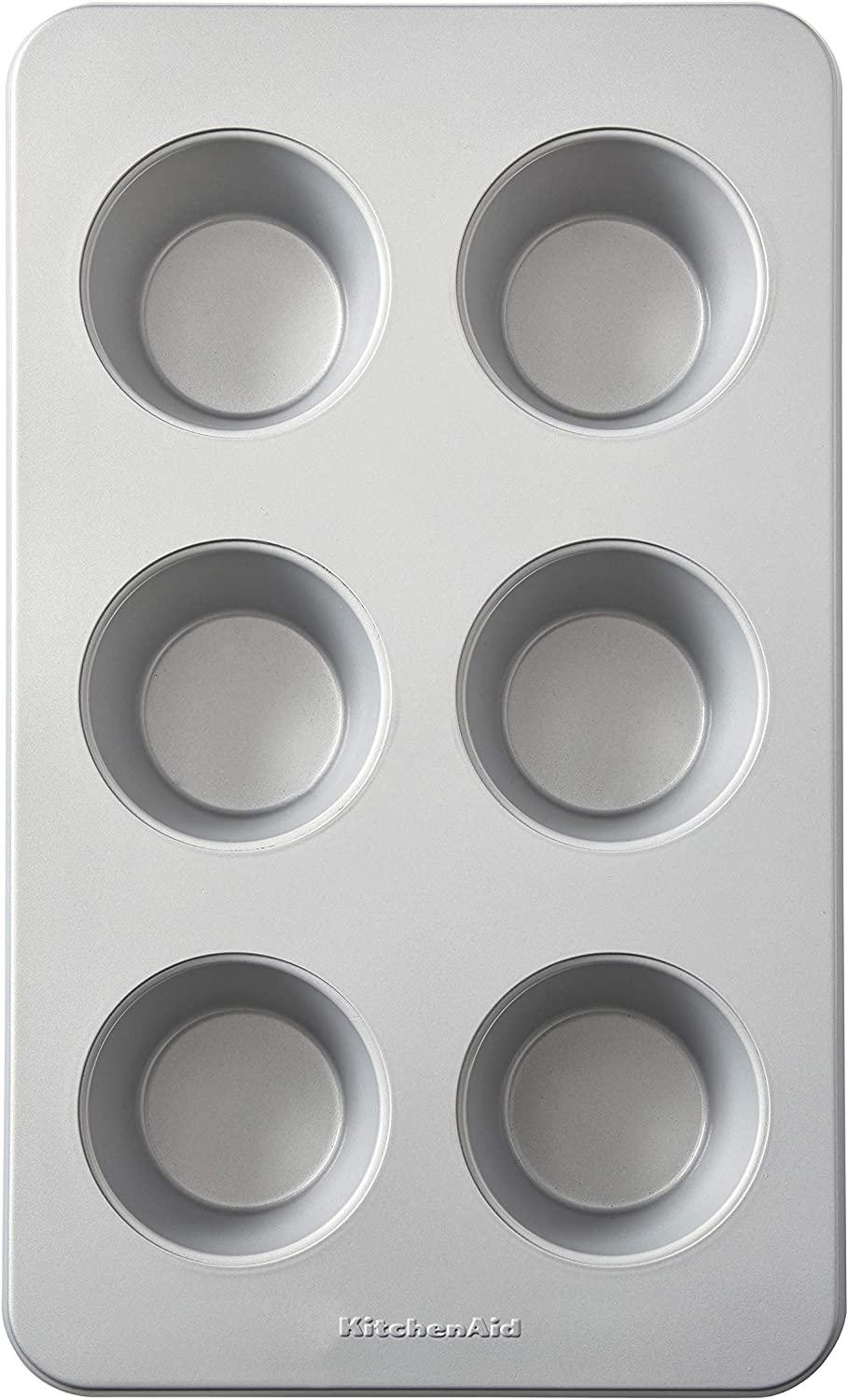 KitchenAid Nonstick Aluminized Steel Mega Muffin Pan, 6-Cup, Silver