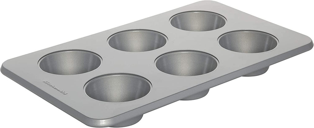 KitchenAid Nonstick Aluminized Steel Mega Muffin Pan, 6-Cup, Silver
