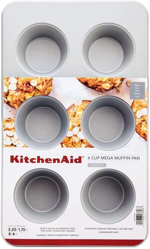 KitchenAid Nonstick Aluminized Steel Mega Muffin Pan, 6-Cup, Silver