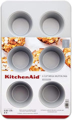 KitchenAid Nonstick Aluminized Steel Mega Muffin Pan, 6-Cup, Silver