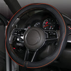 Car Steering Wheel Cover, Anti-Slip, Safety, Soft, Breathable, Heavy Duty, Thick, Full Surround, Sports Style (Black with Light Orange Line)