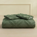 JELLYMONI Reversible Green &amp; White Duvet Cover King Size - 3PCS Microfiber Tufted Duvet Cover, Boho Textured Duvet Cover Jacquard Geometric Pattern Duvet Cover with Corner Ties &amp; Zipper Closure