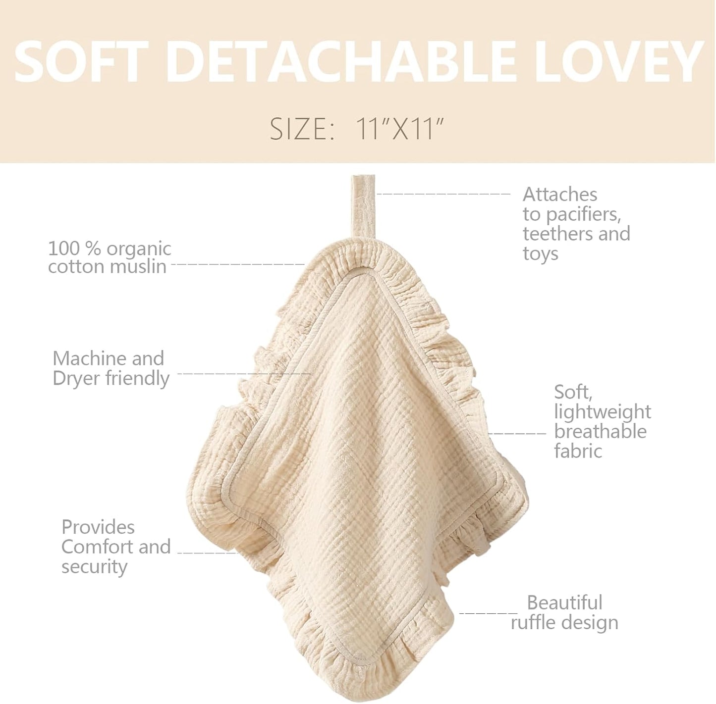 Loveys for Babies, 2 Pack Organic Cotton Muslin with Attachable Snap Closure -Newborn Baby Lovey Security Blankets for Babies Baby Blanket (Purple)