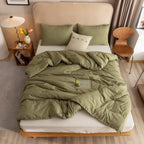 ROSGONIA Queen Comforter Set Olive Green,3pcs Bedding Sets Queen(1 Boho Olive Comforter &amp; 2 Pillowcases),Lightweight Comforter for Queen Size Bed,Cozy Blanket Set Fall Quilt for All Season,Gifts Ideas