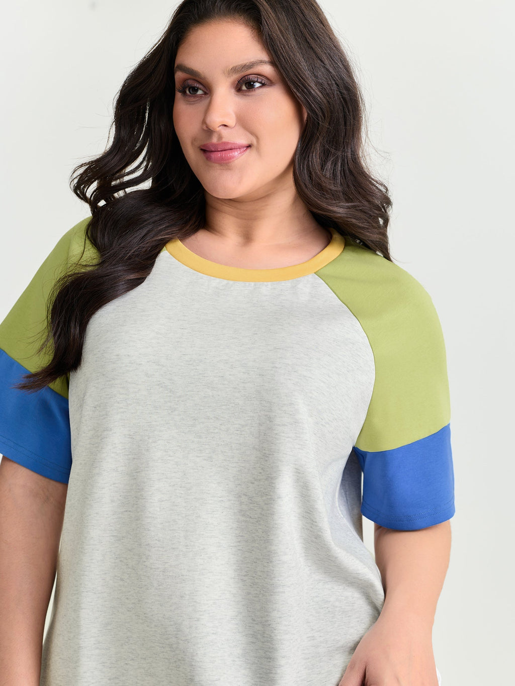 Colorblock Raglan Sleeve Plain T-Shirt