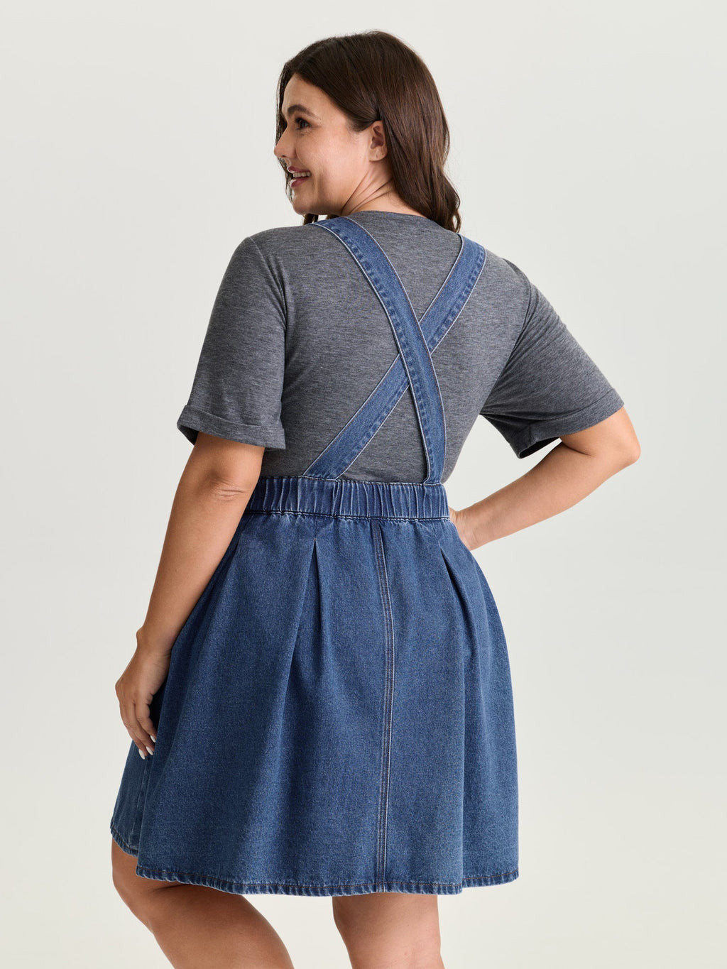Elastic Waistband Adjustable Overall Denim Dress