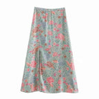 vintage floral printed split maxi skirts