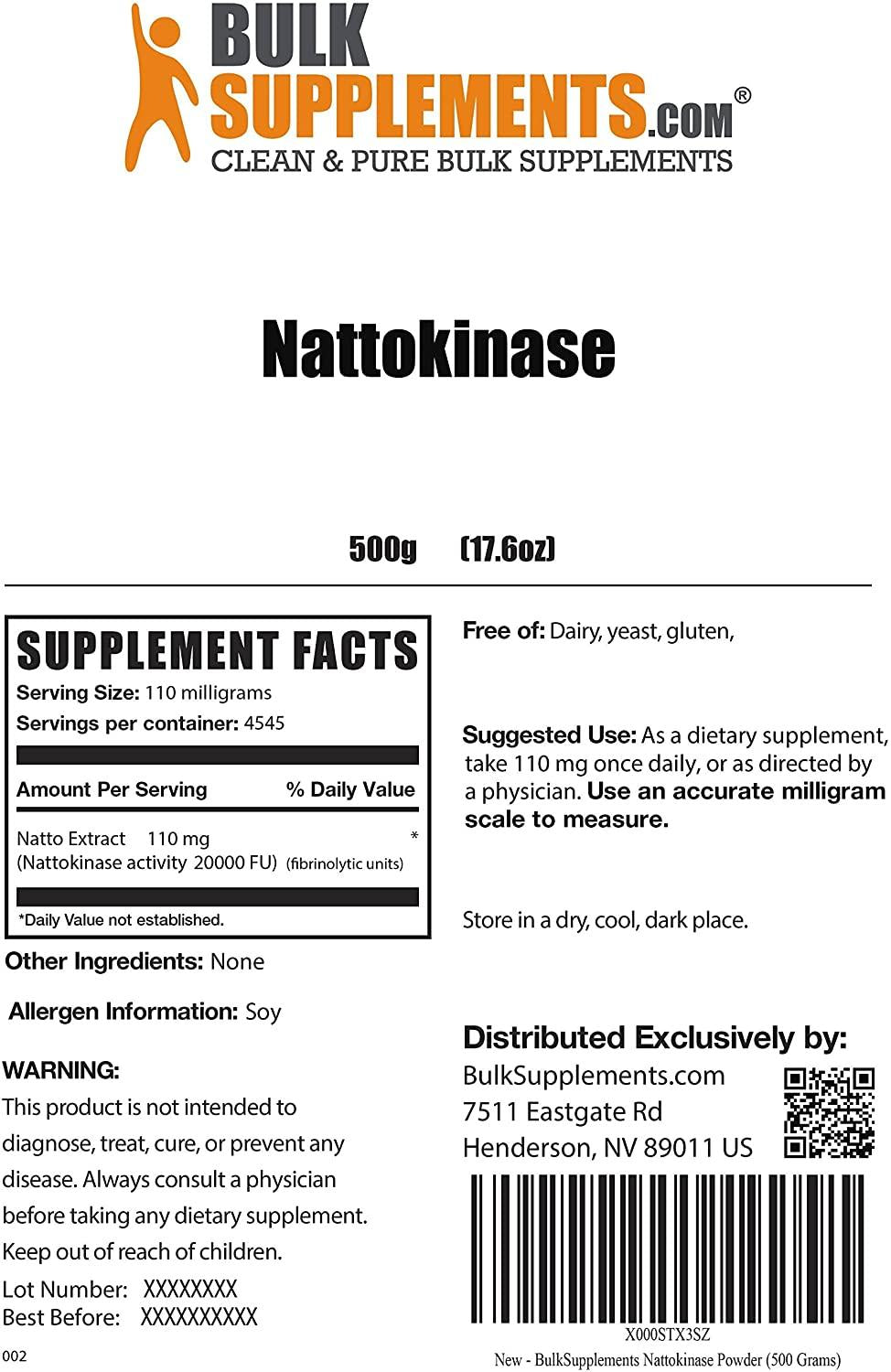 BulkSupplements.com Nattokinase Powder (500 Grams - 1.1 lbs)