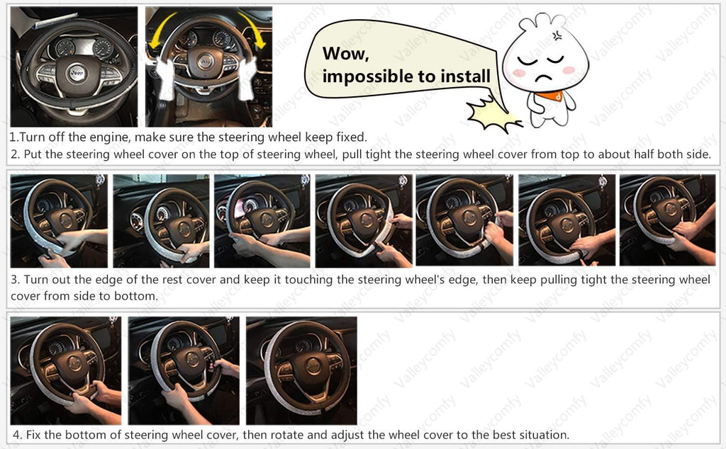 Valleycomfy Steering Wheel Covers Universal 15.75 inch - Genuine Leather, Breathable, Anti Slip &amp; Odor (Coffee, L(15" 1/2-16"))