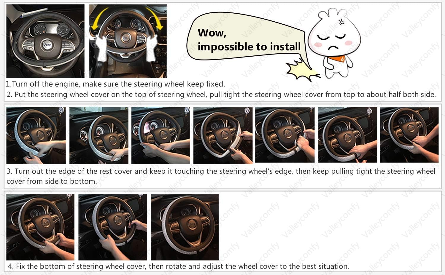Valleycomfy Steering Wheel Covers Universal 15.75 inch - Genuine Leather, Breathable, Anti Slip &amp; Odor (Coffee, L(15" 1/2-16"))