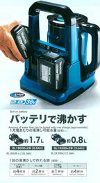 KT360DZ Rechargeable Kettle 0.8 L 36V(18V×2) Blue Tool Only Japan