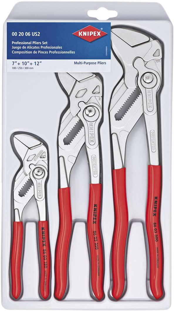 KNIPEX Tools 00 20 06 US2, Pliers Wrench 3-Piece Set &amp; Tools 00 20 72 V01 Mini Pliers in Belt Pouch, Red, 2-Piece