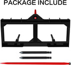 EBESTTECH 49 Inch Tractor Hay Spear Attachment 3000LBS Spike Skid Steer  Attach Bobcat Tractors with 1pc Red Hay Spear + 2pcs Black Stabilizer Spears Spike Fork Tine