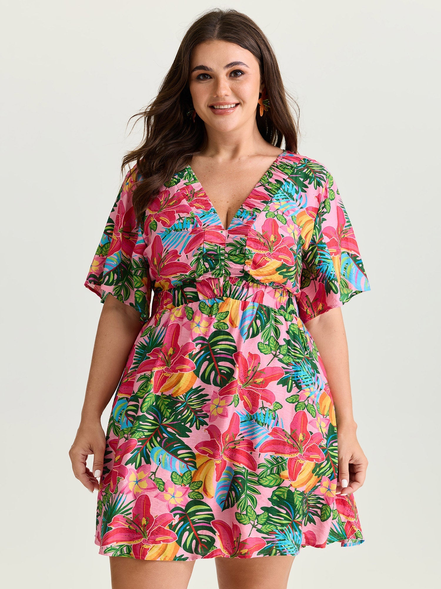 Bright Floral Print Built-In Shorts Mini Dress