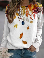 Fashion Leaf Print Round Neck Long Sleeve Casual Sweatshirt