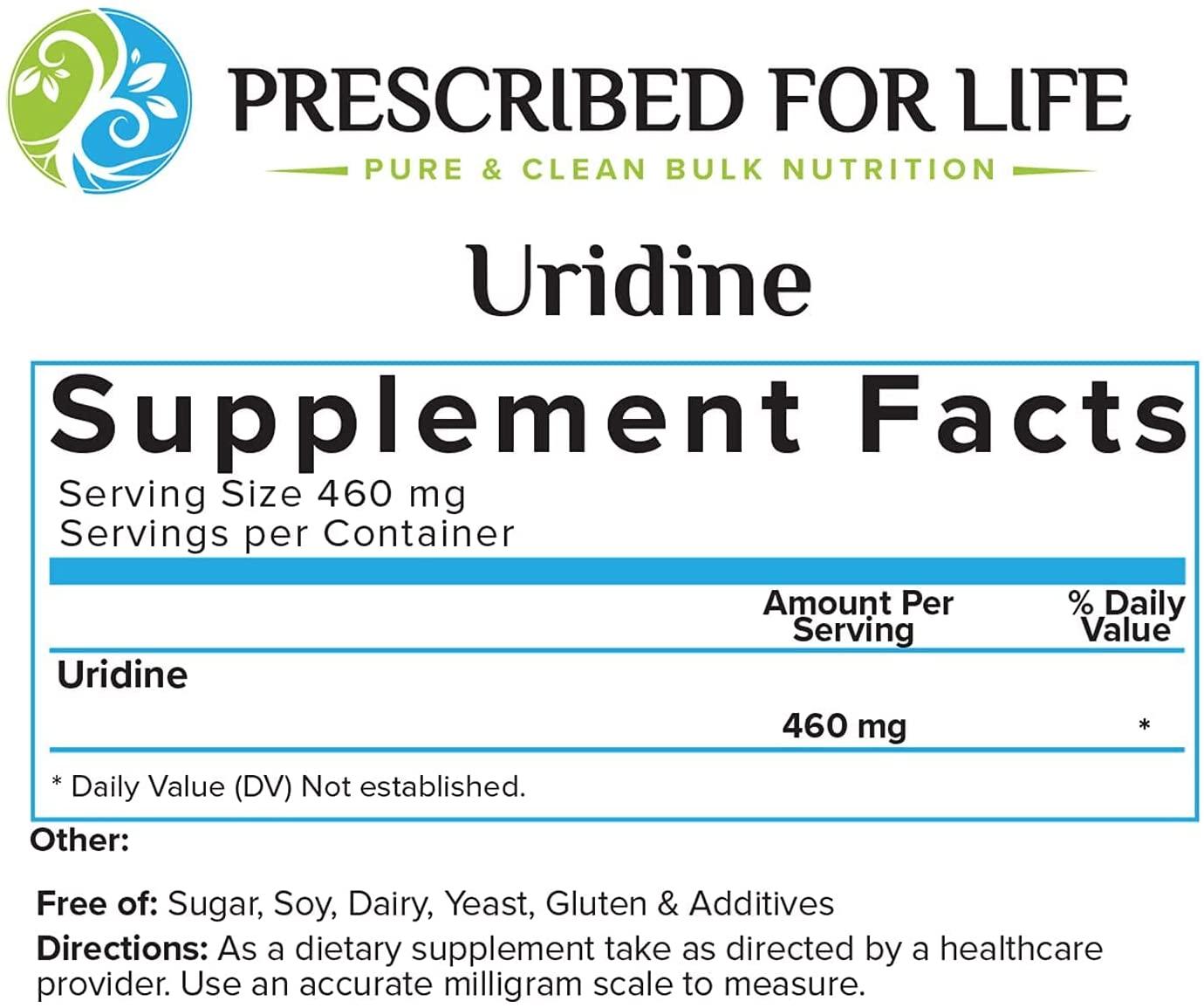 Prescribed for Life Uridine | Pure Uridine Monophosphate Powder | Nootropic Supplement for Memory, Clarity, & Focus | No Fillers, No Additives, Vegan, Non GMO | 1 kg