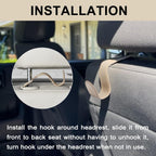 EldHus Seat Hooks for Purses and Bags, 4 Pack Car Purse Holder for Grocery Bag Handbag Clothes, Metal Headrest Hooks Covered by Leather, Beige