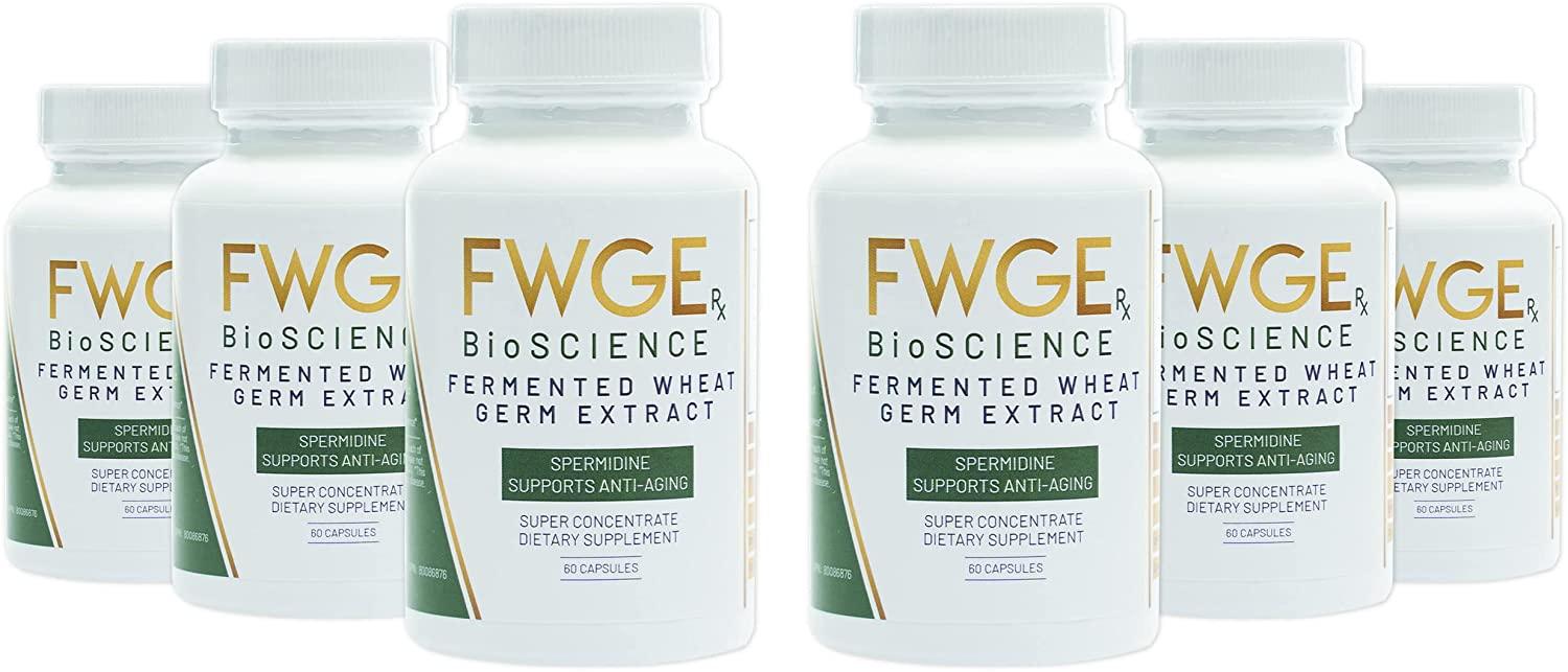 Spermidine Anti-Aging and Cell Renewal Premium Fermented Wheat Germ Extract, Autophagy Inducer, Holistic, Non-GMO, Gluten-Free, Sugar-Free, Vegan, Antioxidant, Natural, 6 Bottles 360 Capsules