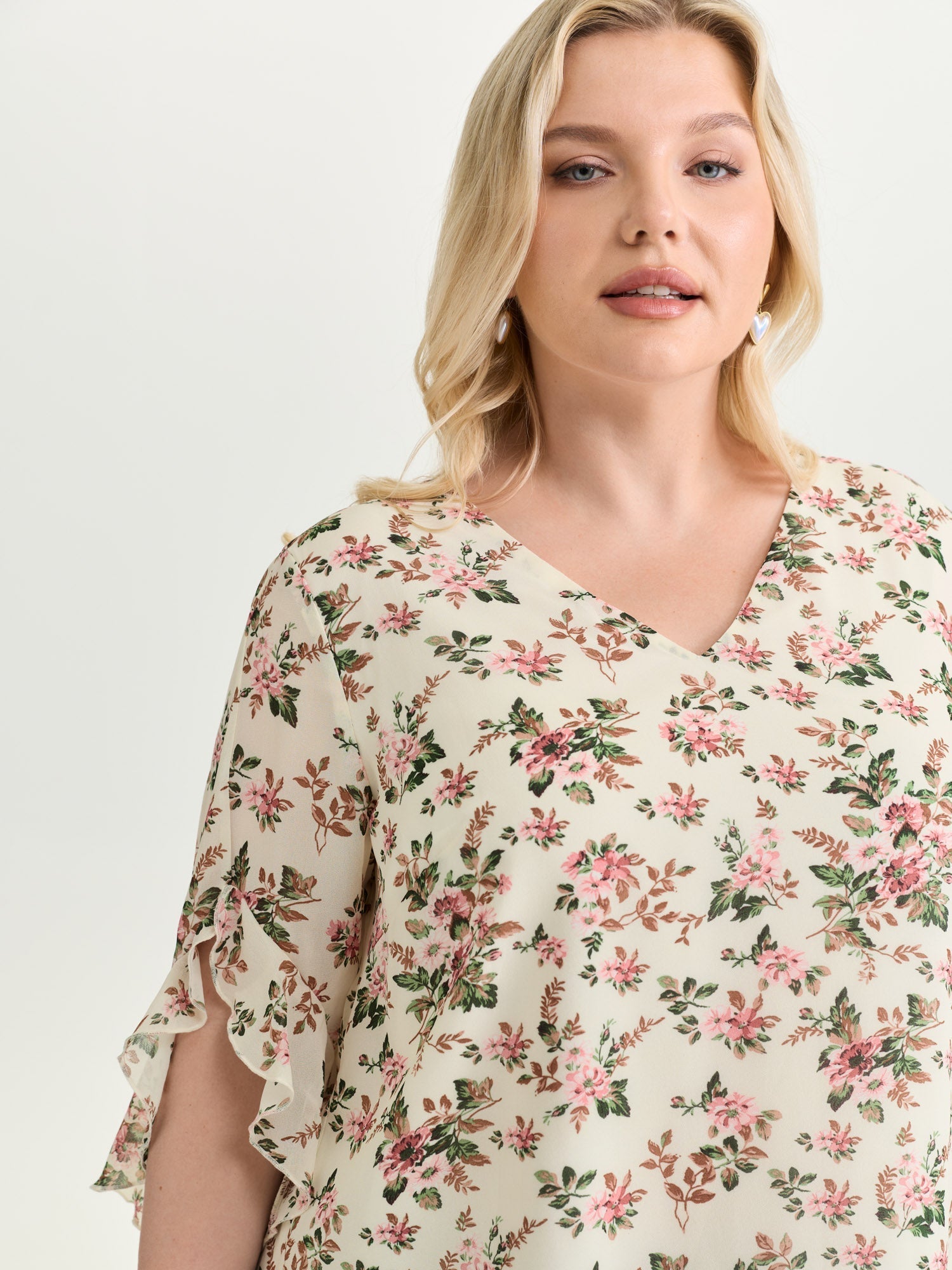 Floral Print Flared Sleeve Lined Blouse