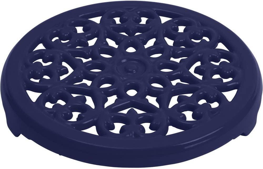 Staub Cast Iron 9-inch Round Lilly Trivet - Dark Blue, Made in France