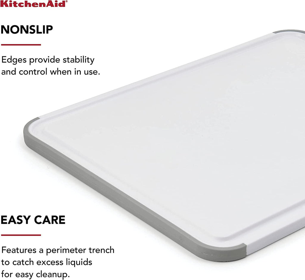 KitchenAid Classic Nonslip Plastic Cutting Board, 11x14-Inch, White