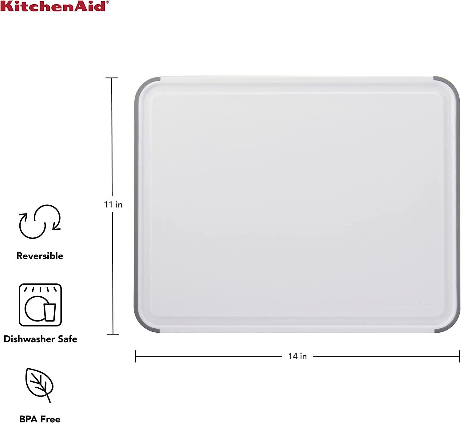 KitchenAid Classic Nonslip Plastic Cutting Board, 11x14-Inch, White
