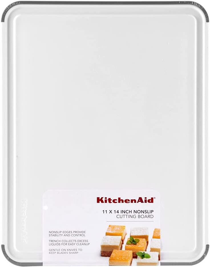 KitchenAid Classic Nonslip Plastic Cutting Board, 11x14-Inch, White