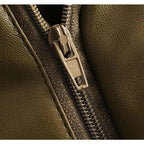 army green leather high waist pants