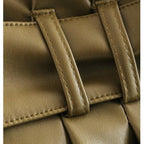 army green leather high waist pants