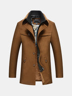 dual collar winter spring business casual pockets wool coat for men
