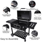 Charcoal Grill With 2 Side Tables In Black