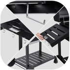 Charcoal Grill With 2 Side Tables In Black