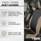 BDK UltraSleek Beige Seat Covers for Cars Full Set, Two-Tone Front Seat Covers with Matching Back Seat Cover, Stylish Car Seat Protectors with Split Bench ,
