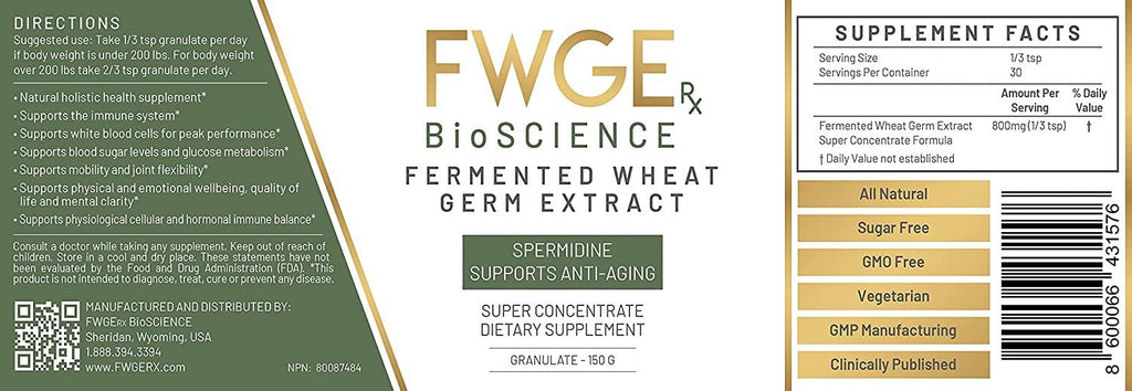 Spermidine Immune Defense and Cell Renewal Premium Fermented Wheat Germ Extract, Vitality Inducer, Non-GMO, Gluten-Free, Sugar-Free, Vegan, Antioxidant, Natural, Granulate 2 Bottles 300 Grams